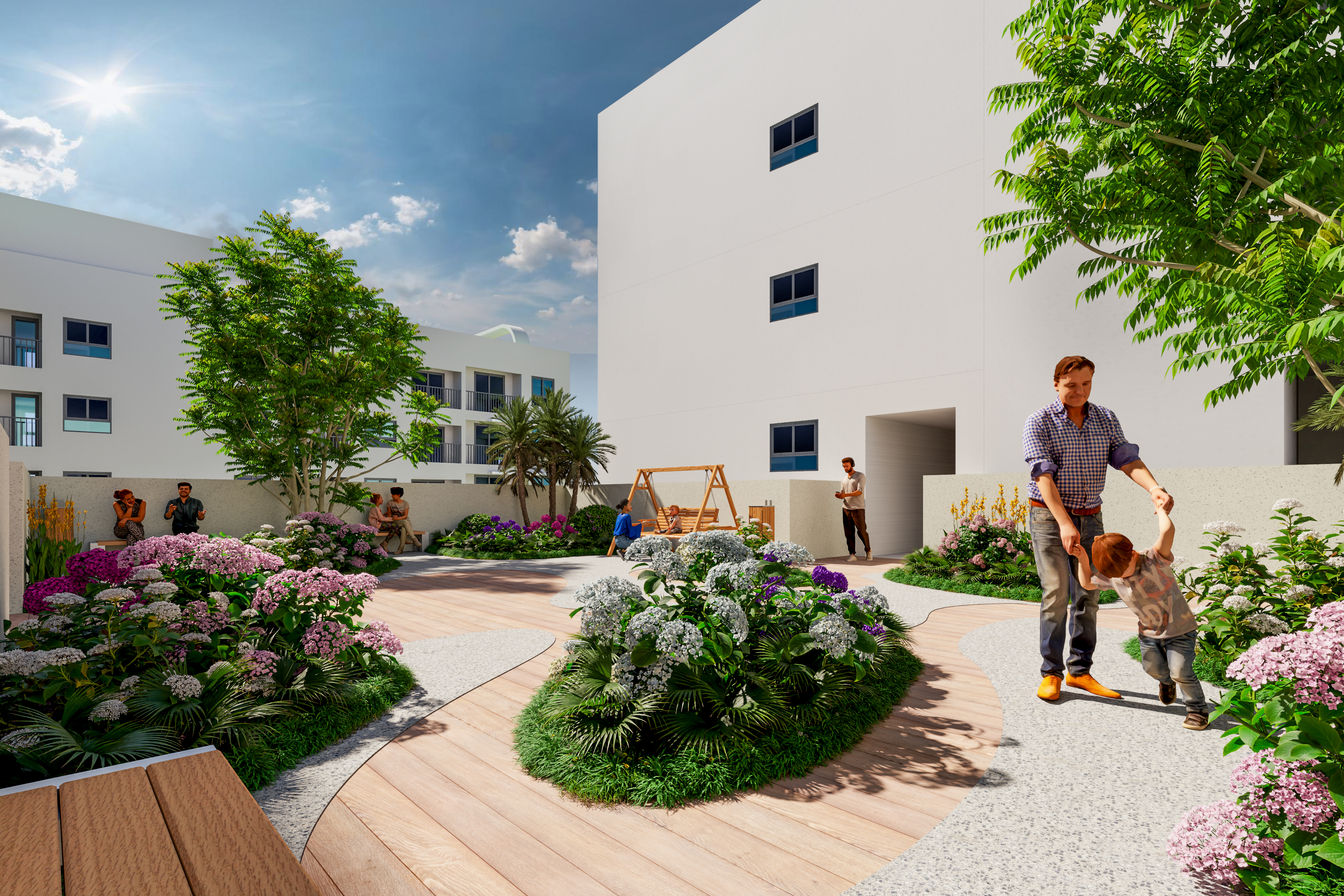 Vườn cây cảnh quan đan xen các tầng